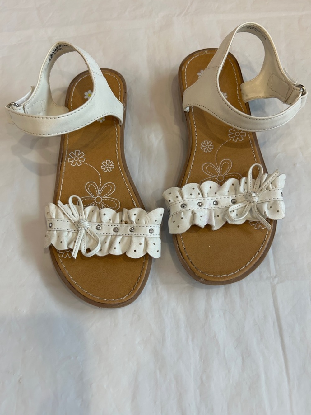 Carole Little White Ruffle Bow Girls Sandals with Stud Detail